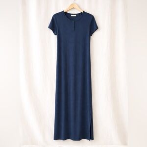 Barefoot Dreams Malibu Collection Bamboo Blend Navy Blue Ribbed T-Shirt Maxi